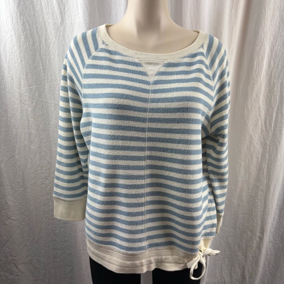 LRL Lauren Jeans and Co Tops - LRL Lauren Jeans Co Women’s Blue and White Stripe 3/4 Sleeve Side Drawstring Top